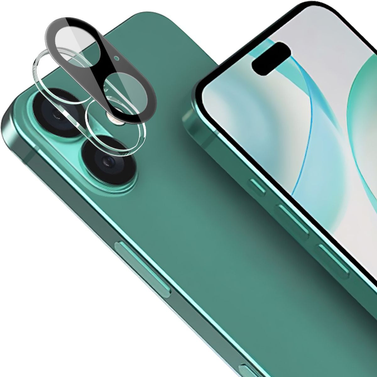 Gehärtetes Glas - 2 Stück + Kameraschutz für iPhone 16 Plus, Bizon Glass Edge 2 Pack, Schwarz