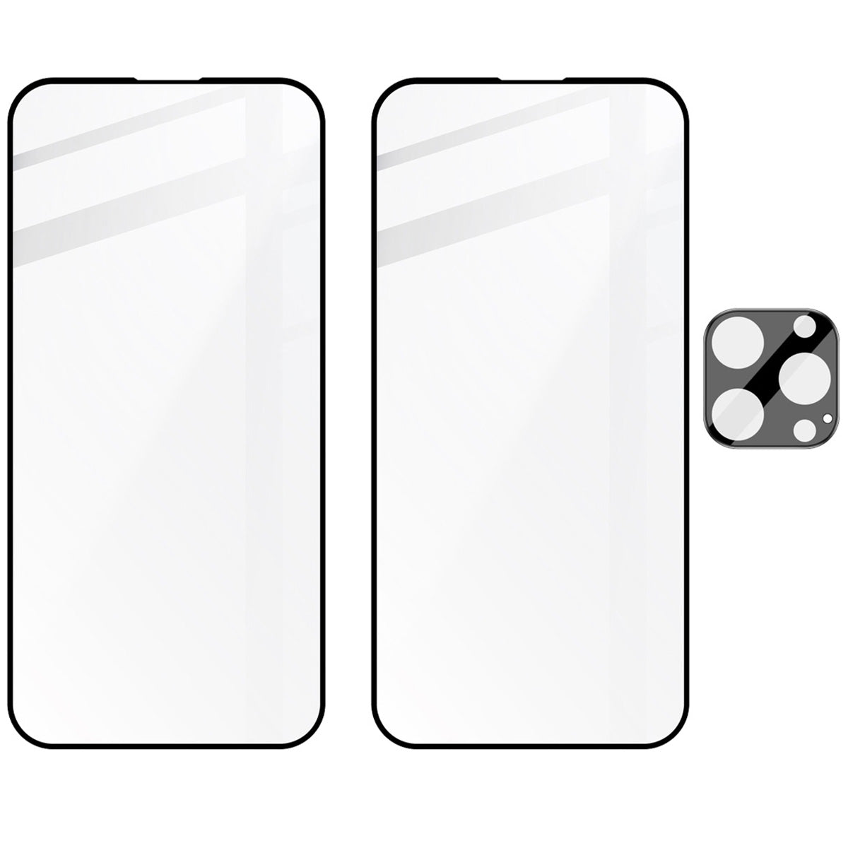 Gehärtetes Glas - 2 Stück + Kameraschutz für iPhone 16 Pro, Bizon Glass Edge Pack, Schwarz