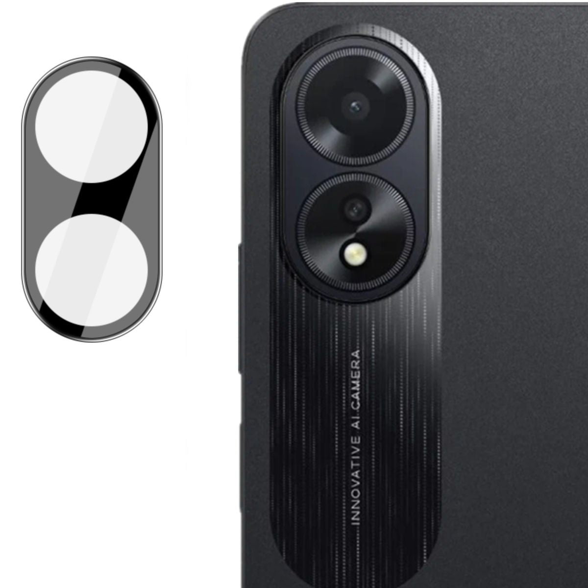 Gehärtetes Glas 2 Stück + Kameraschutz für Oppo A38 4G, Bizon Glass Edge 2 Pack, Schwarz