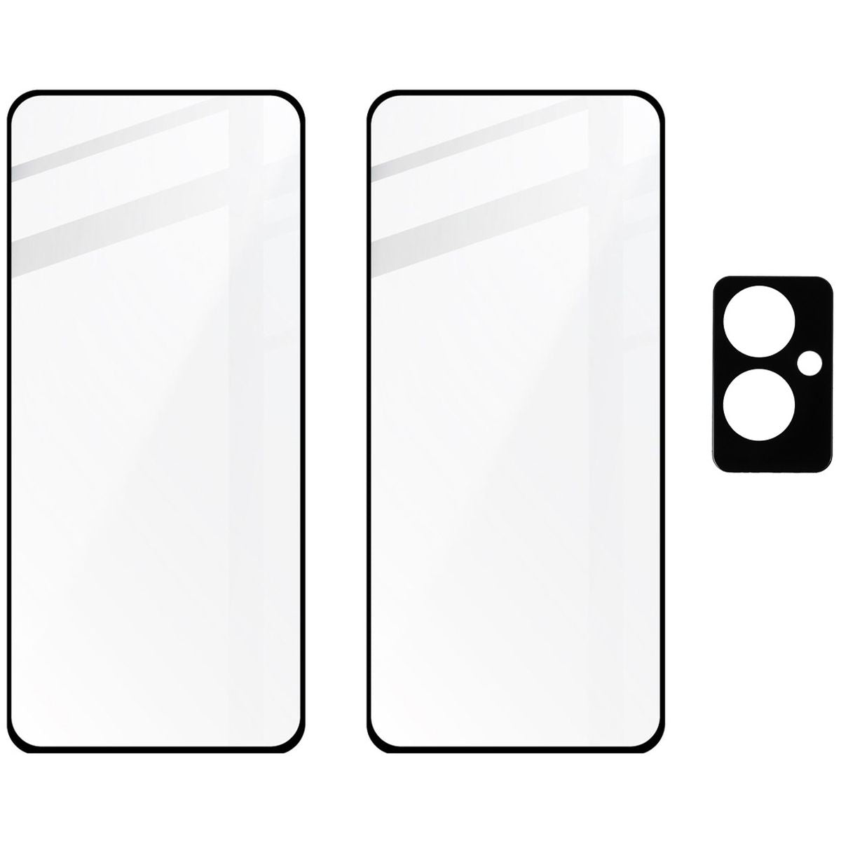 Gehärtetes Glas 2 Stück + Kameraschutz für Oppo Reno11 F 5G, Bizon Glass Edge Pack, Schwarz