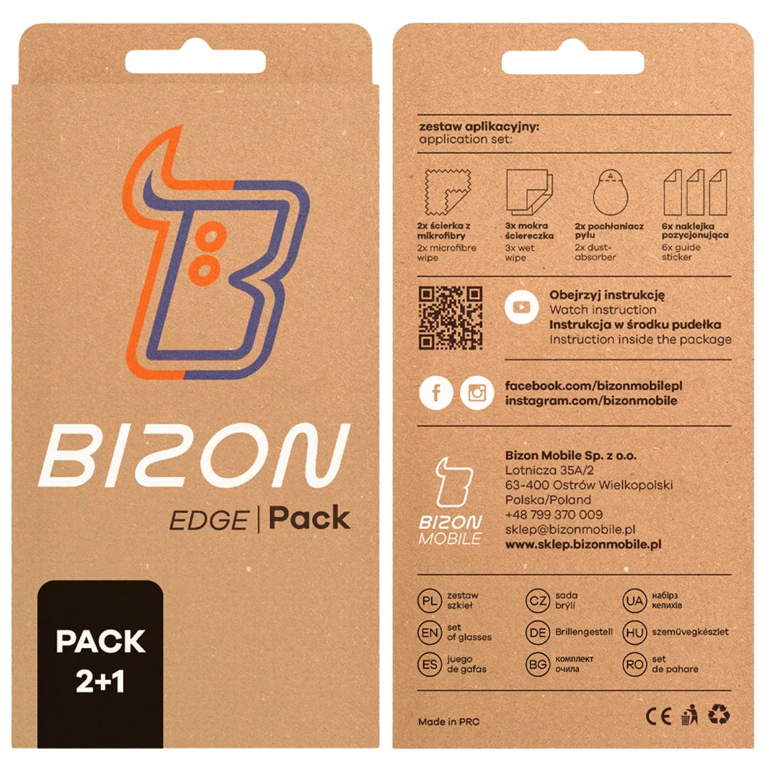 Gehärtetes Glas - 2 Stück + Kameraschutz für Vivo V50 Lite 4G / 5G, Bizon Glass Edge 2 Pack, Schwarz
