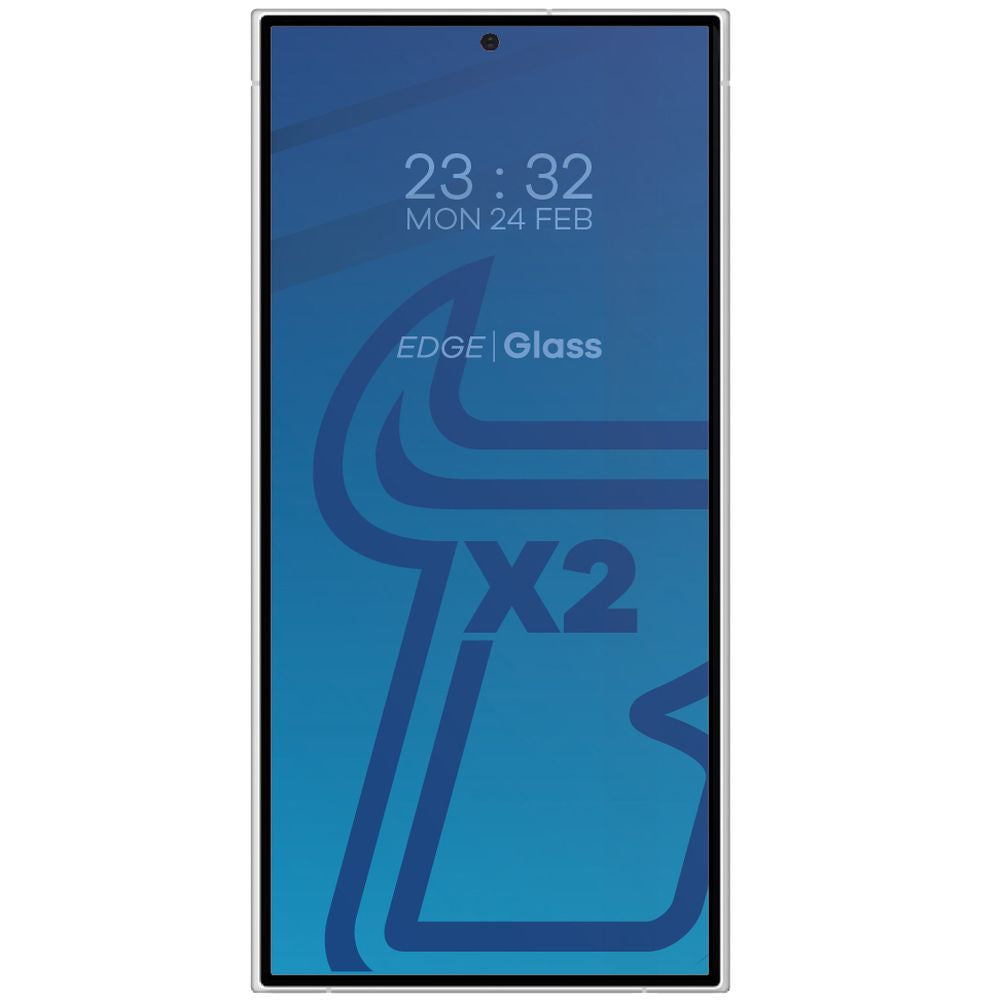 Gehärtetes Glas 2 Stück + Kameraschutz für Galaxy S24 Ultra, Bizon Glass Edge 2 Pack, Schwarz