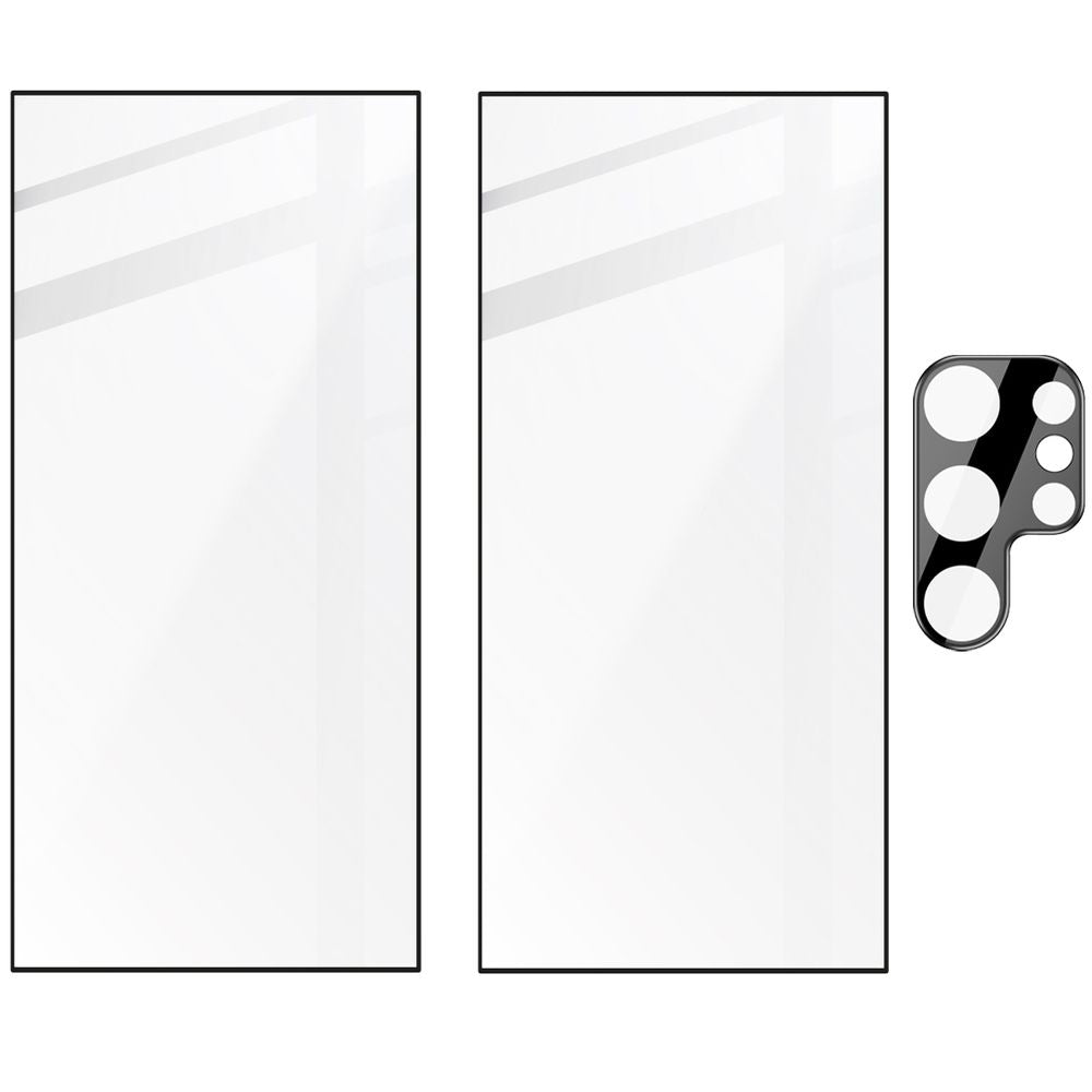 Gehärtetes Glas 2 Stück + Kameraschutz für Galaxy S24 Ultra, Bizon Glass Edge 2 Pack, Schwarz