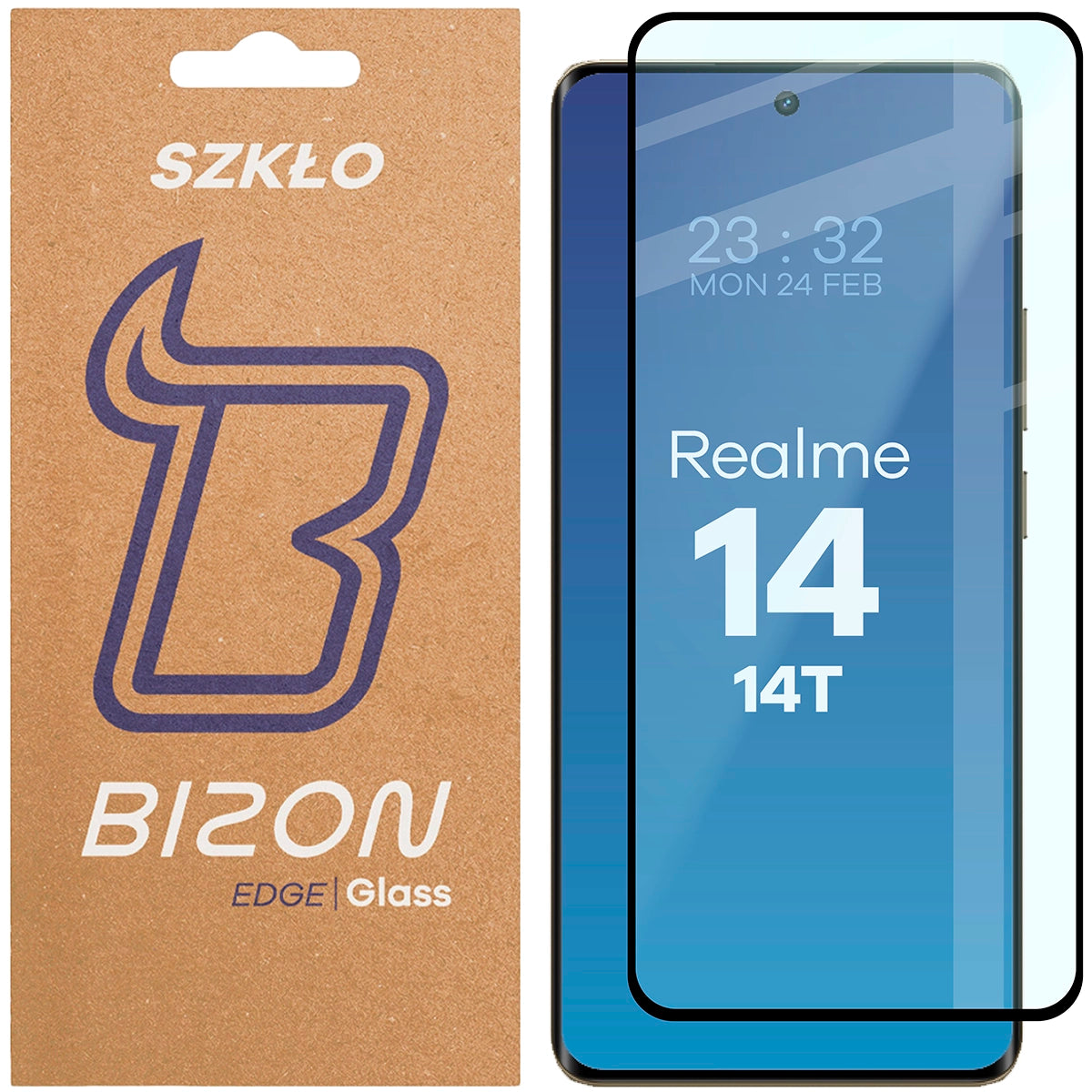 Gehärtetes Glas für Realme 14 5G/14T 5G, Bizon Glass Edge 2, Schwarzer Rahmen