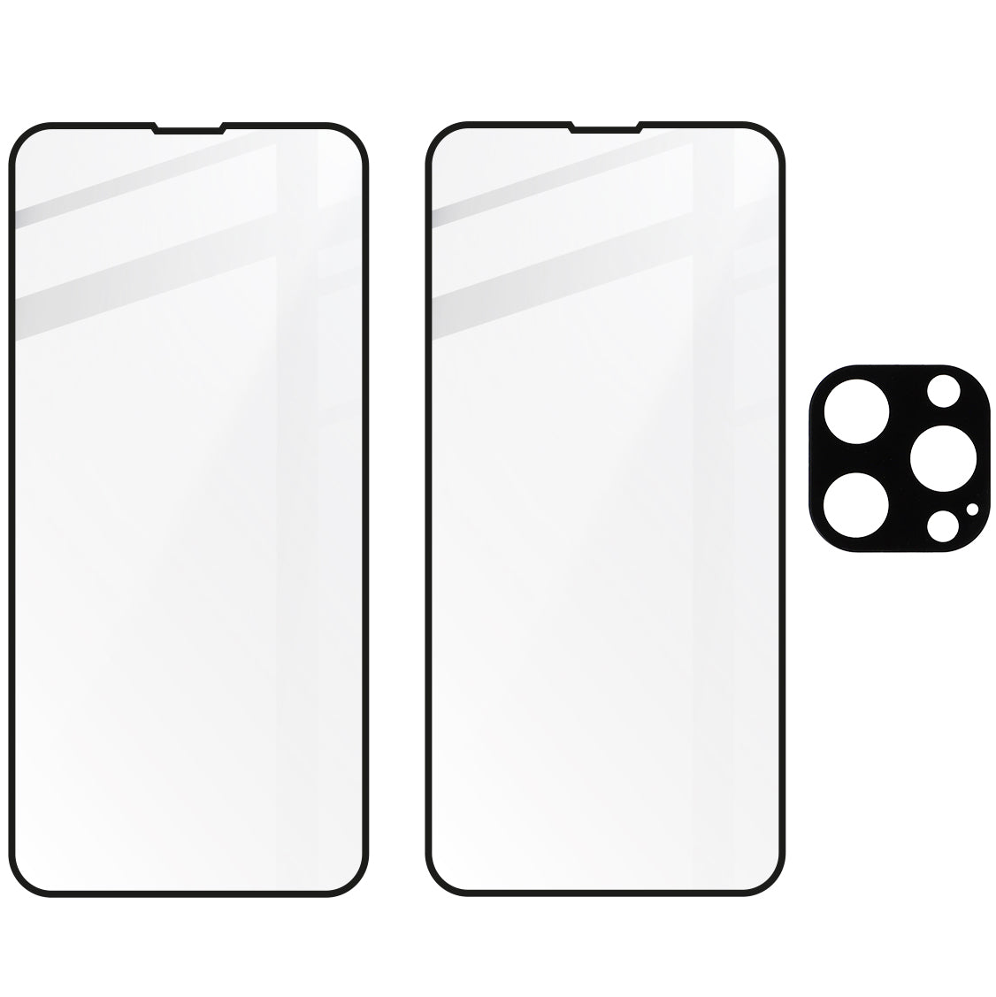 Gehärtetes Glas Bizon Glass Edge - 2 Stück + Kameraschutz für iPhone 13 Pro Max, schwarzer Rahmen