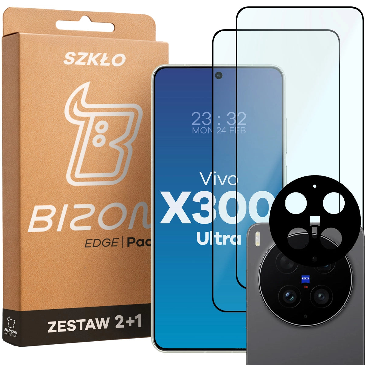 2x Szkło + szybka na aparat Bizon Glass Edge Pack do Vivo X300 Ultra