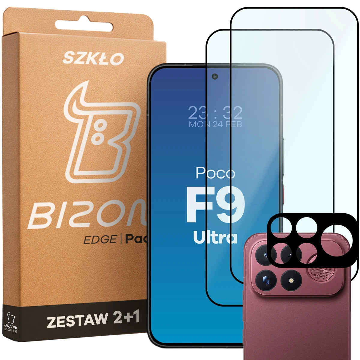 Gehärtetes Glas - 2 Stück + Kameraschutz für Xiaomi POCO F9 Ultra, Bizon Glass Edge Pack, (1/6)