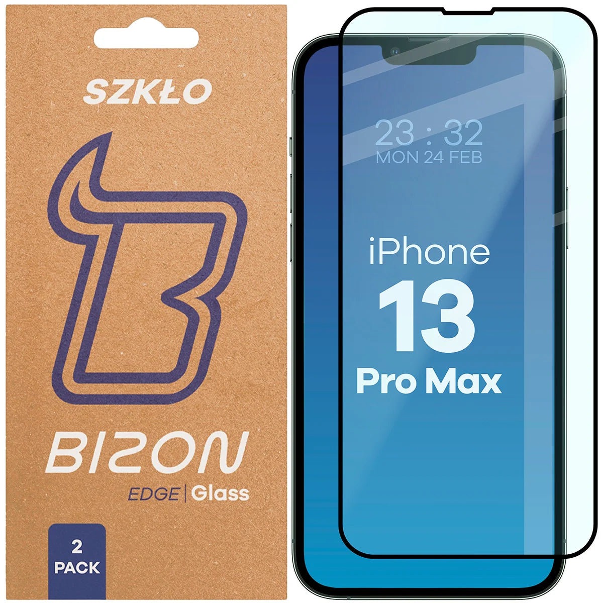 Gehärtetes Glas für iPhone 13 Pro Max, Bizon Glass Edge Duo, Schwarzer Rahmen, 2 Stück