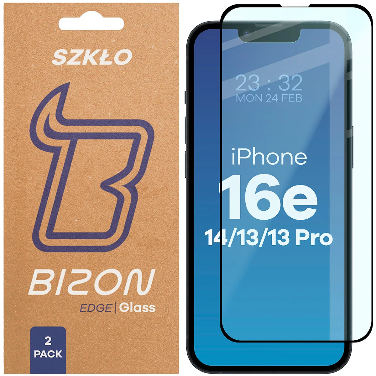 Gehärtetes Glas für iPhone 16e / 14 / 13 Pro / 13, Bizon Glass Edge Duo, Schwarzer Rahmen, 2 Stück