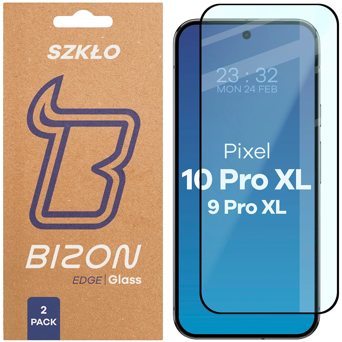 Gehärtetes Glas für Google Pixel 10 Pro XL / 9 Pro XL, Bizon Glass Edge Duo, Schwarzer Rahmen, 2 Stück