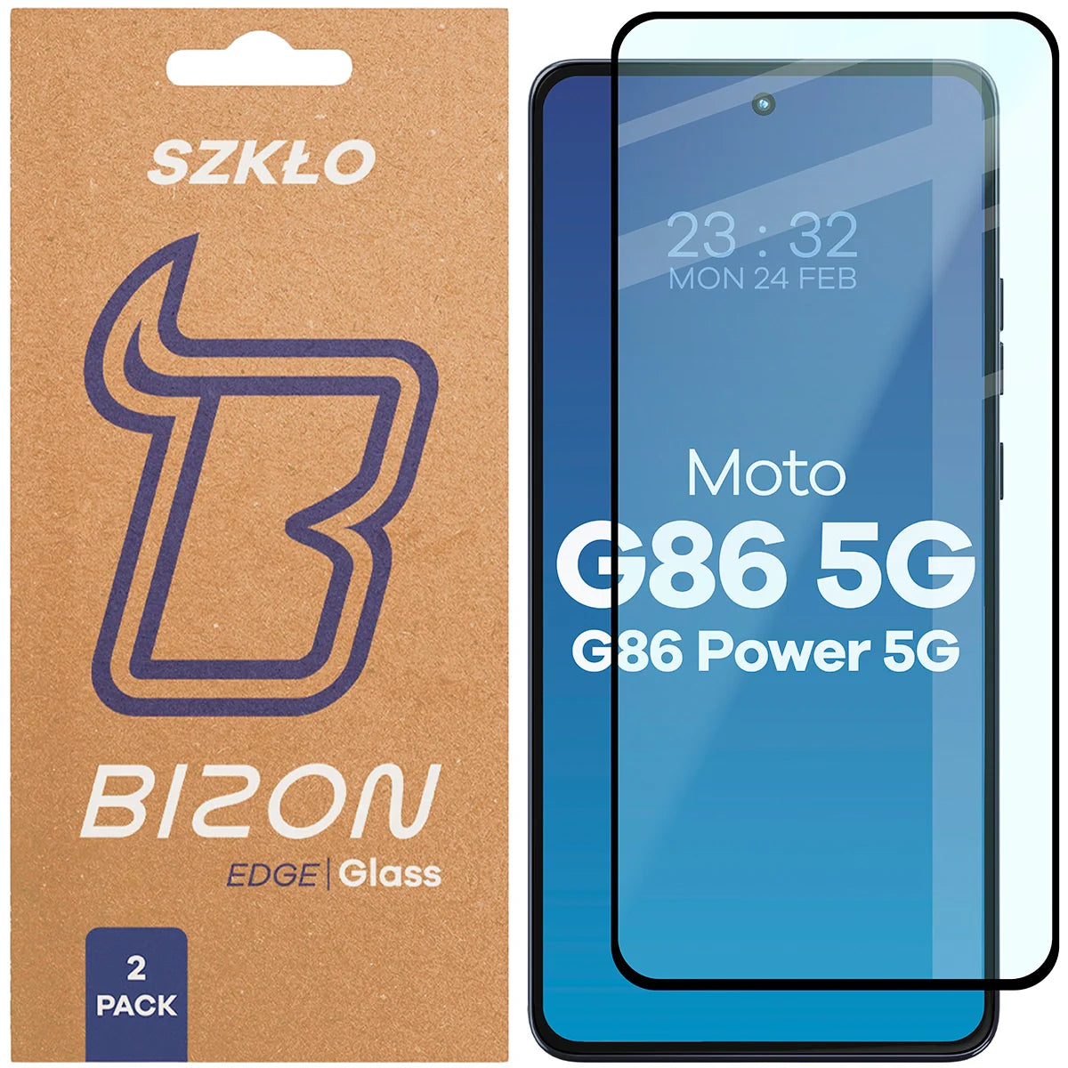 Gehärtetes Glas für Motorola Moto G86 5G / G86 Power 5G, Bizon Glass Edge Duo, Schwarzer Rahmen, 2 Stück