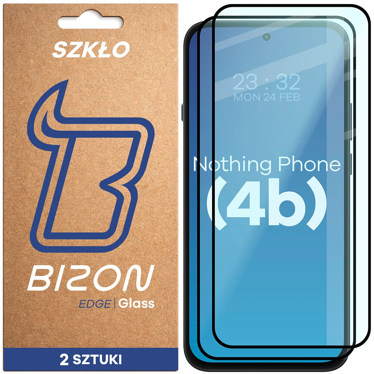 Gehärtetes Glas für Nothing Phone (4b), Bizon Glass Edge Duo, Schwarzer Rahmen, 2 Stück (1/4)