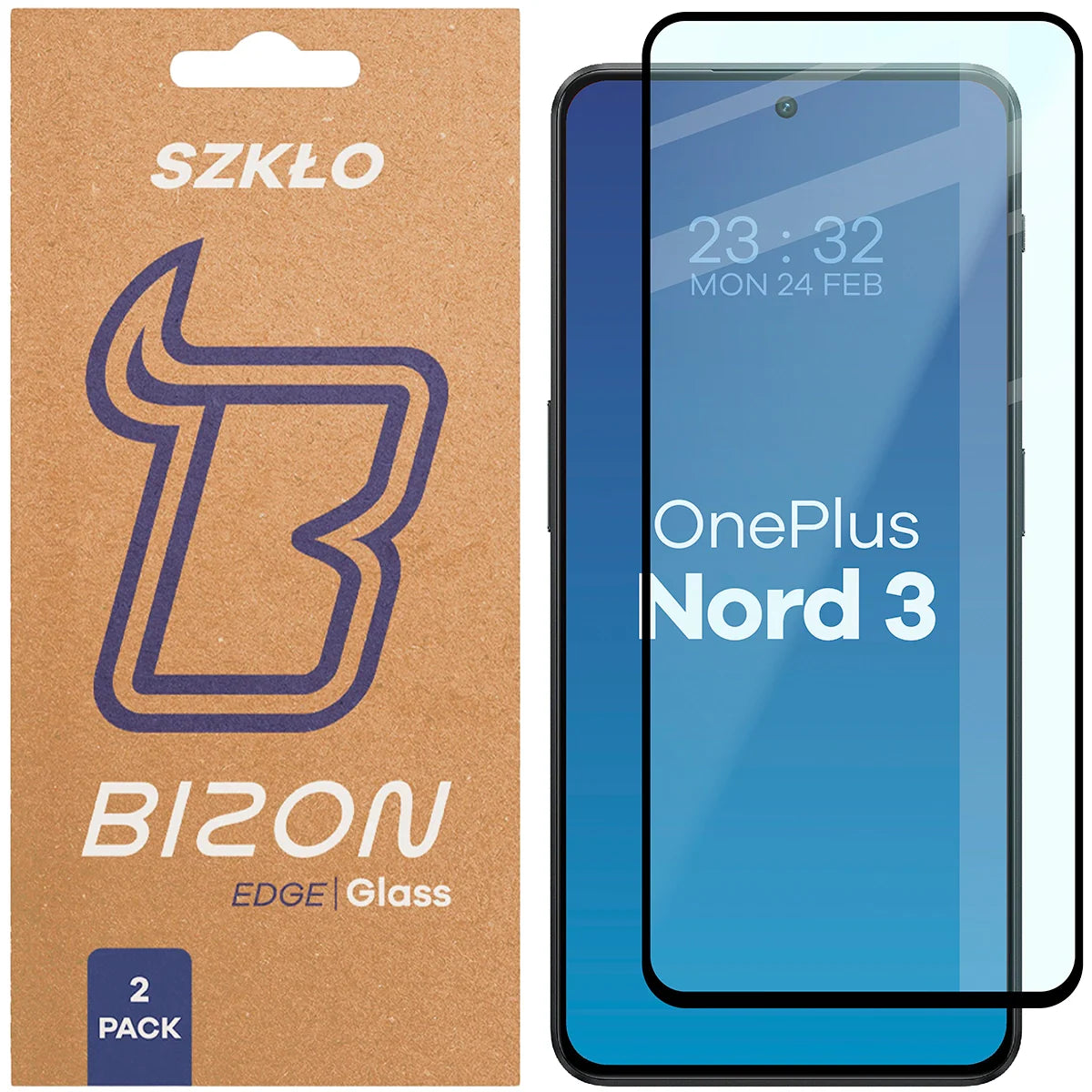 Gehärtetes Glas für OnePlus Nord 3, Bizon Glass Edge Duo, Schwarzer Rahmen, 2 Stück