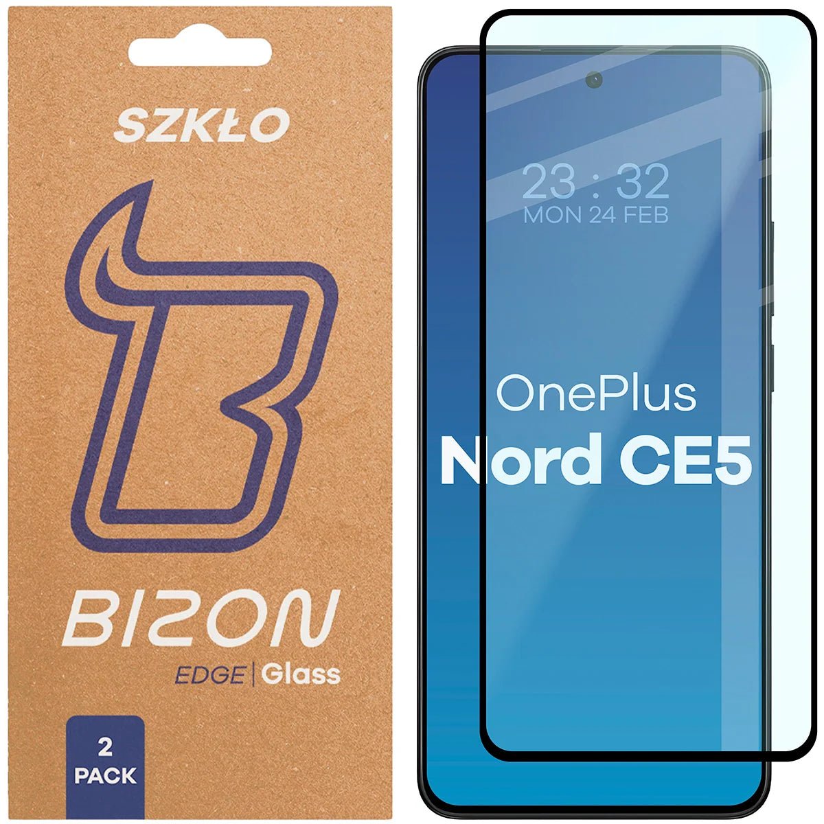 Gehärtetes Glas für OnePlus Nord CE5 5G, Bizon Glass Edge Duo, Schwarzer Rahmen, 2 Stück