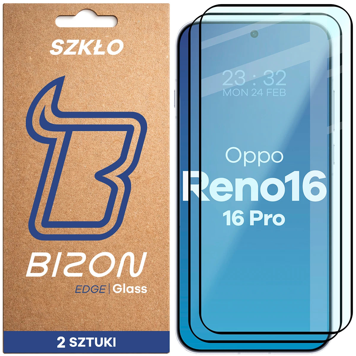 Gehärtetes Glas für Oppo Reno16 / Reno16 Pro 5G, Bizon Glass Edge Duo, Schwarzer Rahmen, 2 Stück (1/4)