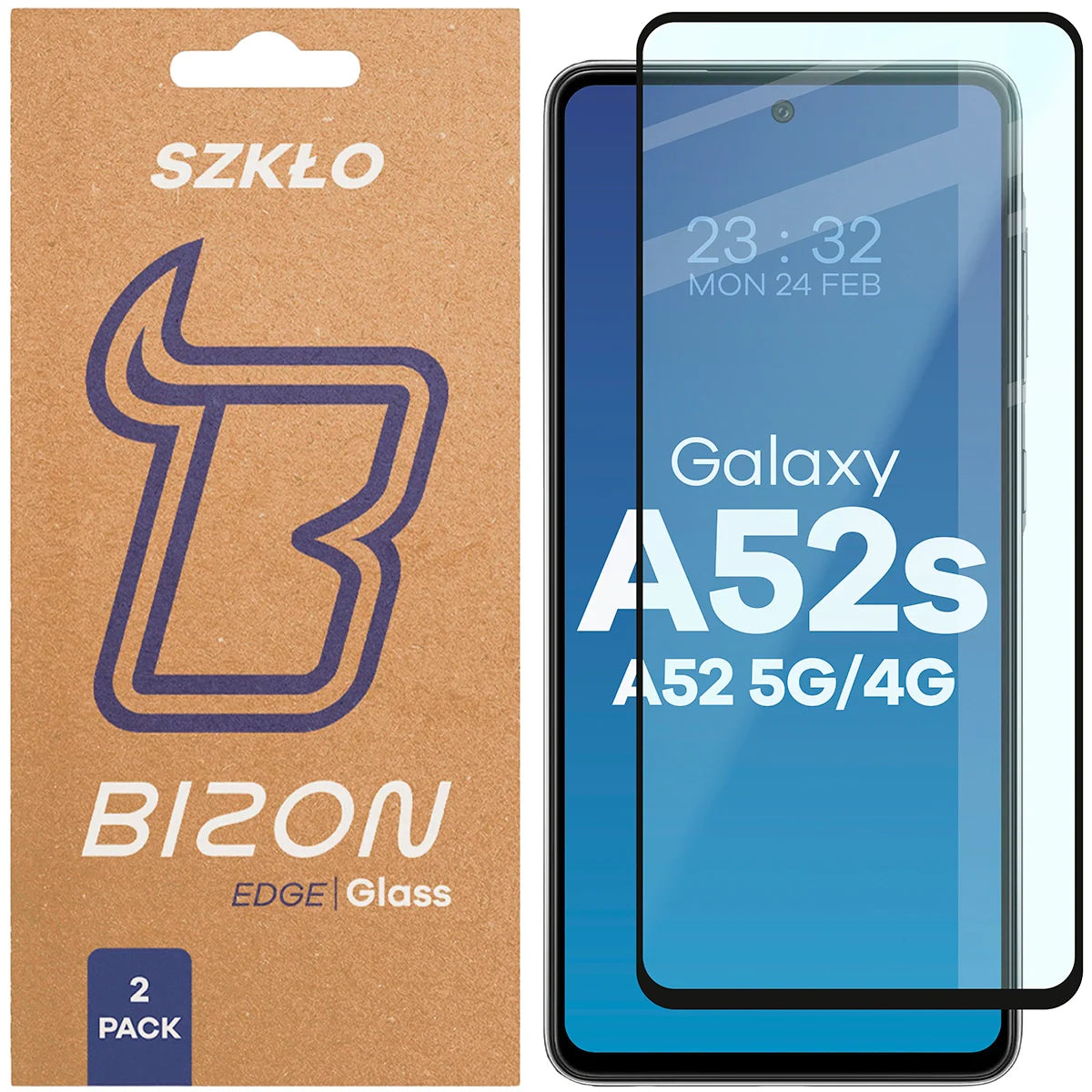Gehärtetes Glas für Galaxy A52s / A52 4G/5G, Bizon Glass Edge Duo, Schwarzer Rahmen, 2 Stück