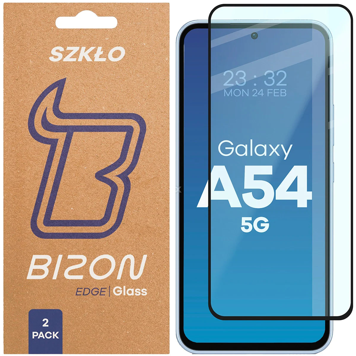 Gehärtetes Glas für Galaxy A54 5G, Bizon Glass Edge Duo, Schwarzer Rahmen, 2 Stück