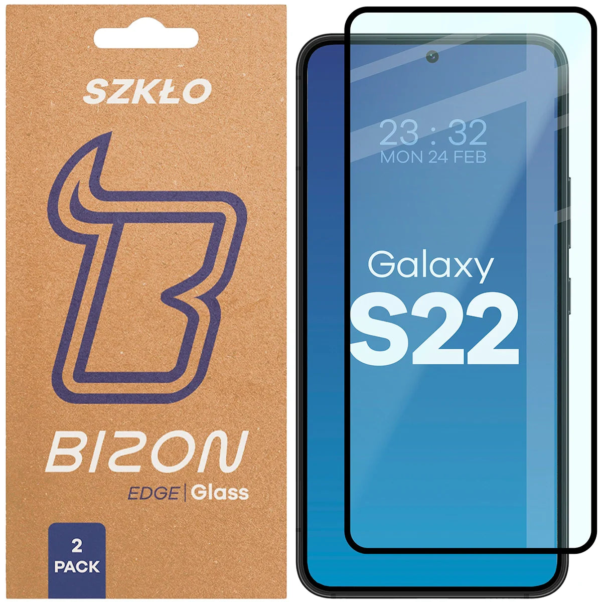 Gehärtetes Glas für Galaxy S22, Bizon Glass Edge Duo, Schwarzer Rahmen, 2 Stück