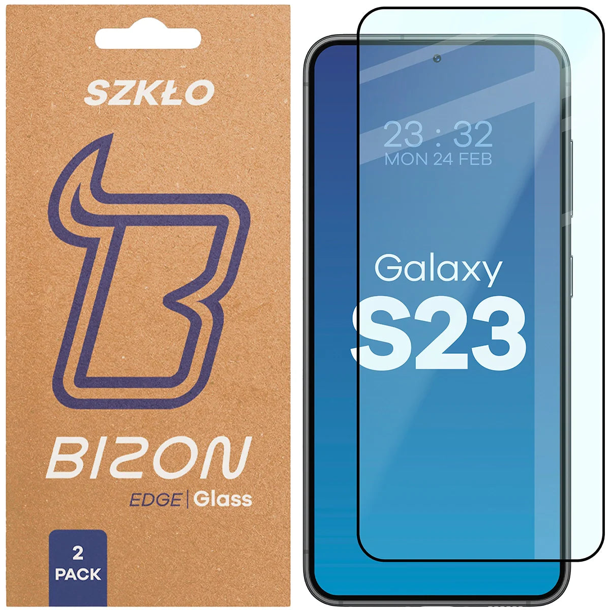 Gehärtetes Glas für Galaxy S23, Bizon Glass Edge Duo, Schwarzer Rahmen, 2 Stück