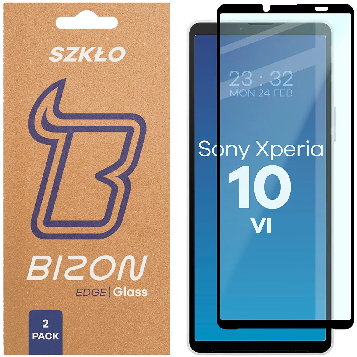 Gehärtetes Glas für Sony Xperia 10 VI, Bizon Glass Edge Duo, Schwarzer Rahmen, 2 Stück