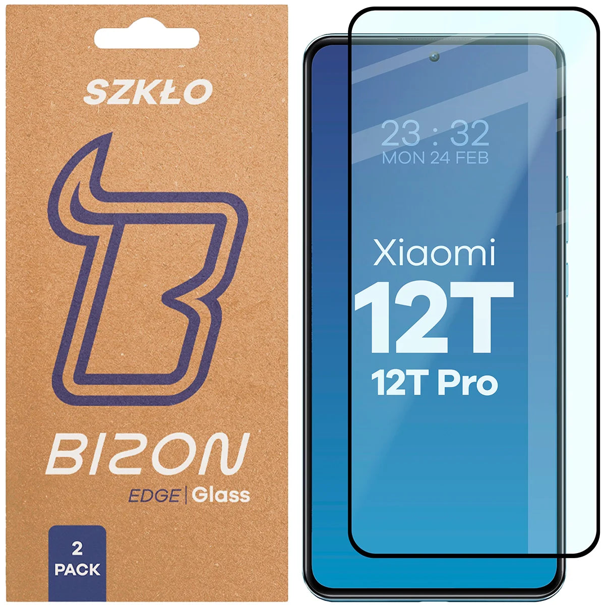 Gehärtetes Glas für Xiaomi 12T / 12T Pro, Bizon Glass Edge Duo, Schwarzer Rahmen, 2 Stück