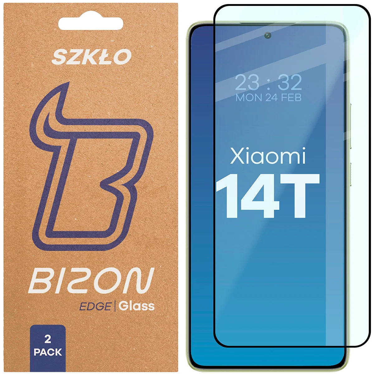 Gehärtetes Glas für Xiaomi 14T, Bizon Glass Edge Duo, Schwarzer Rahmen, 2 Stück