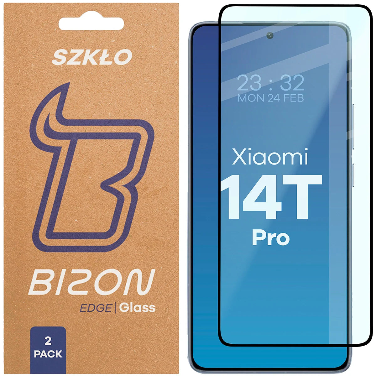 Gehärtetes Glas für Xiaomi 14T Pro, Bizon Glass Edge Duo, Schwarzer Rahmen, 2 Stück