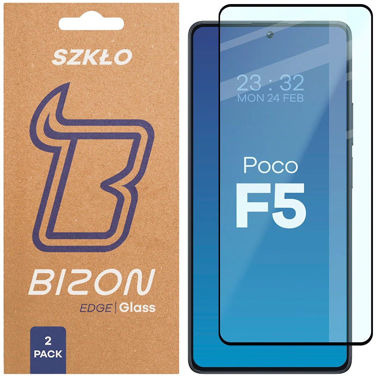 Gehärtetes Glas für Xiaomi POCO F5, Bizon Glass Edge Duo, Schwarzer Rahmen, 2 Stück