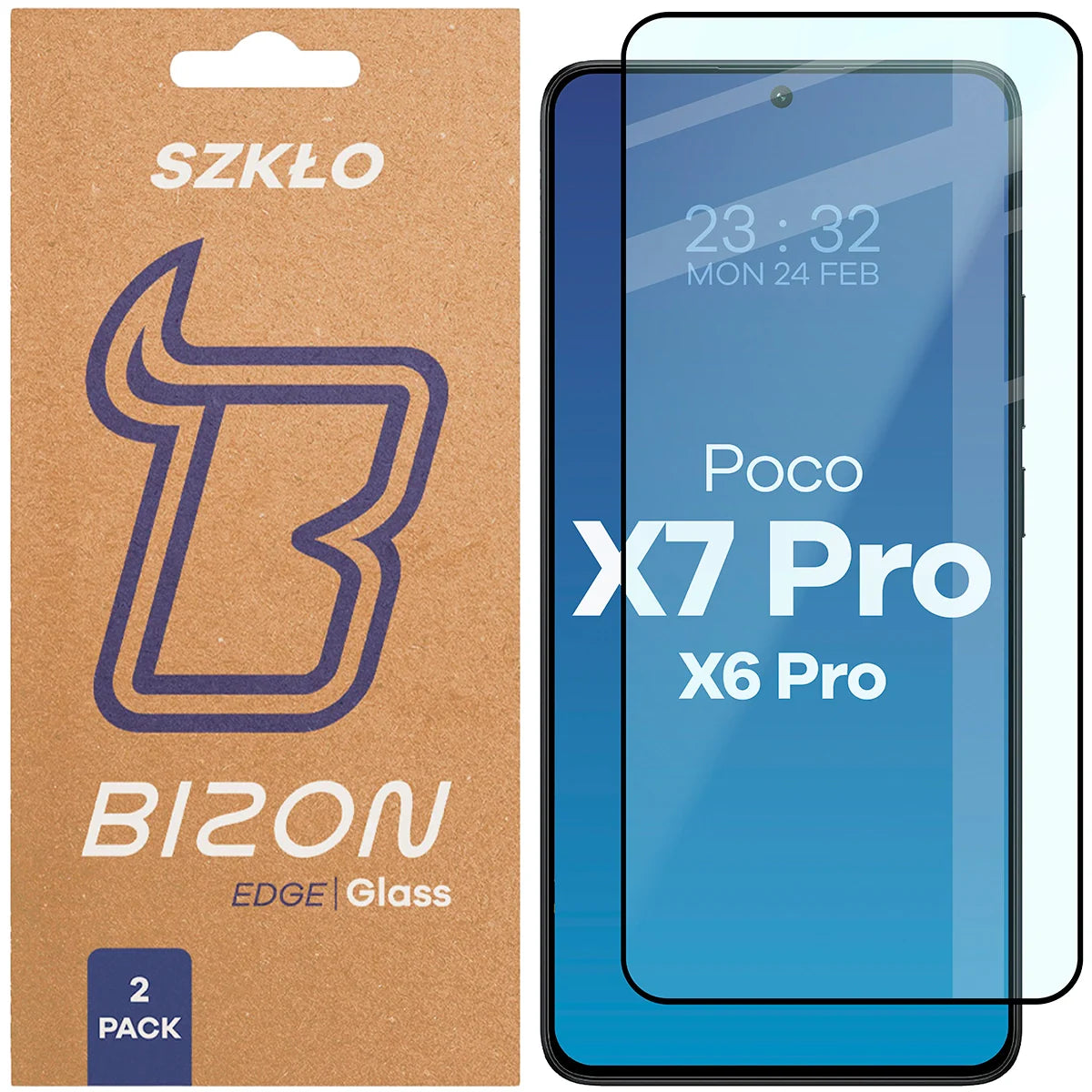 Gehärtetes Glas für Xiaomi POCO X6 Pro / X7 Pro, Bizon Glass Edge Duo, Schwarzer Rahmen, 2 Stück