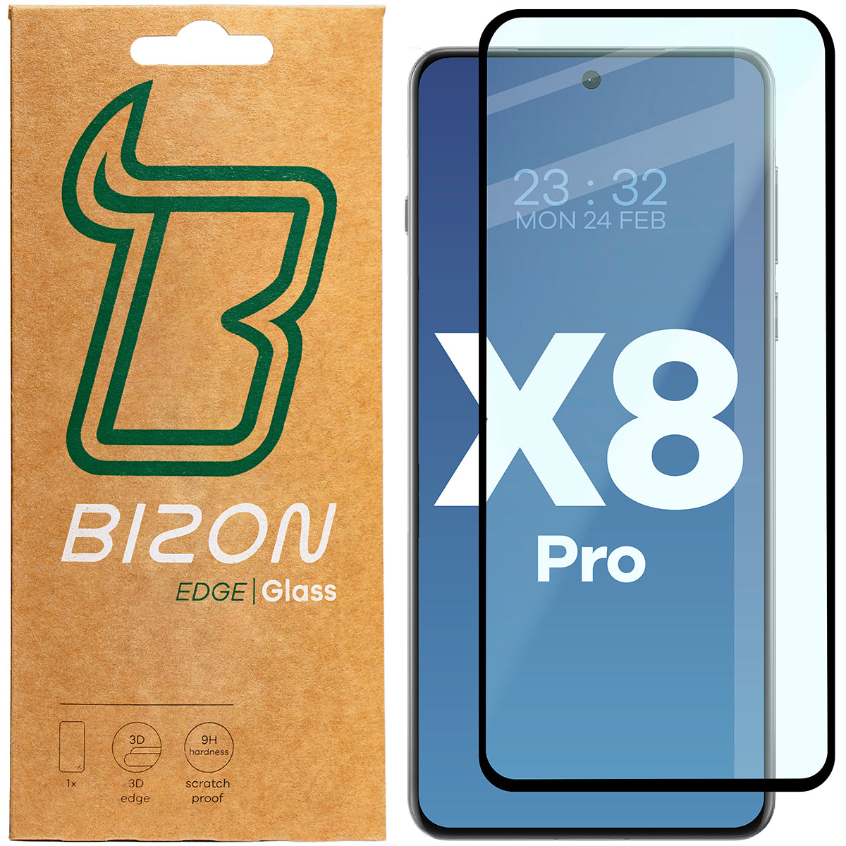 Gehärtetes Glas für Oppo Find X8 Pro, Bizon Glass Edge 3D, Schwarzer Rahmen