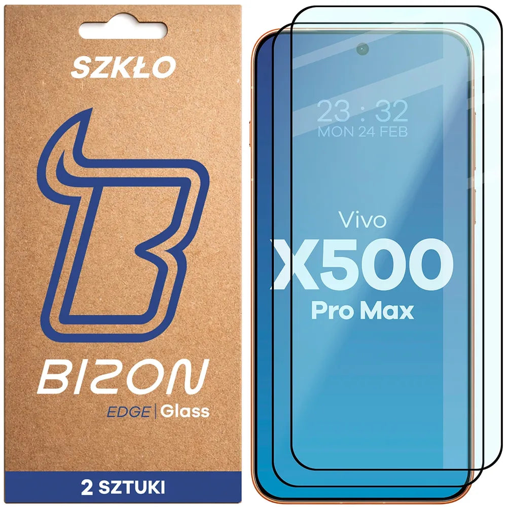 Gehärtetes Glas für Vivo X500 Pro Max, Bizon Glass Edge Duo, Schwarzer Rahmen, 2 Stück (1/4)