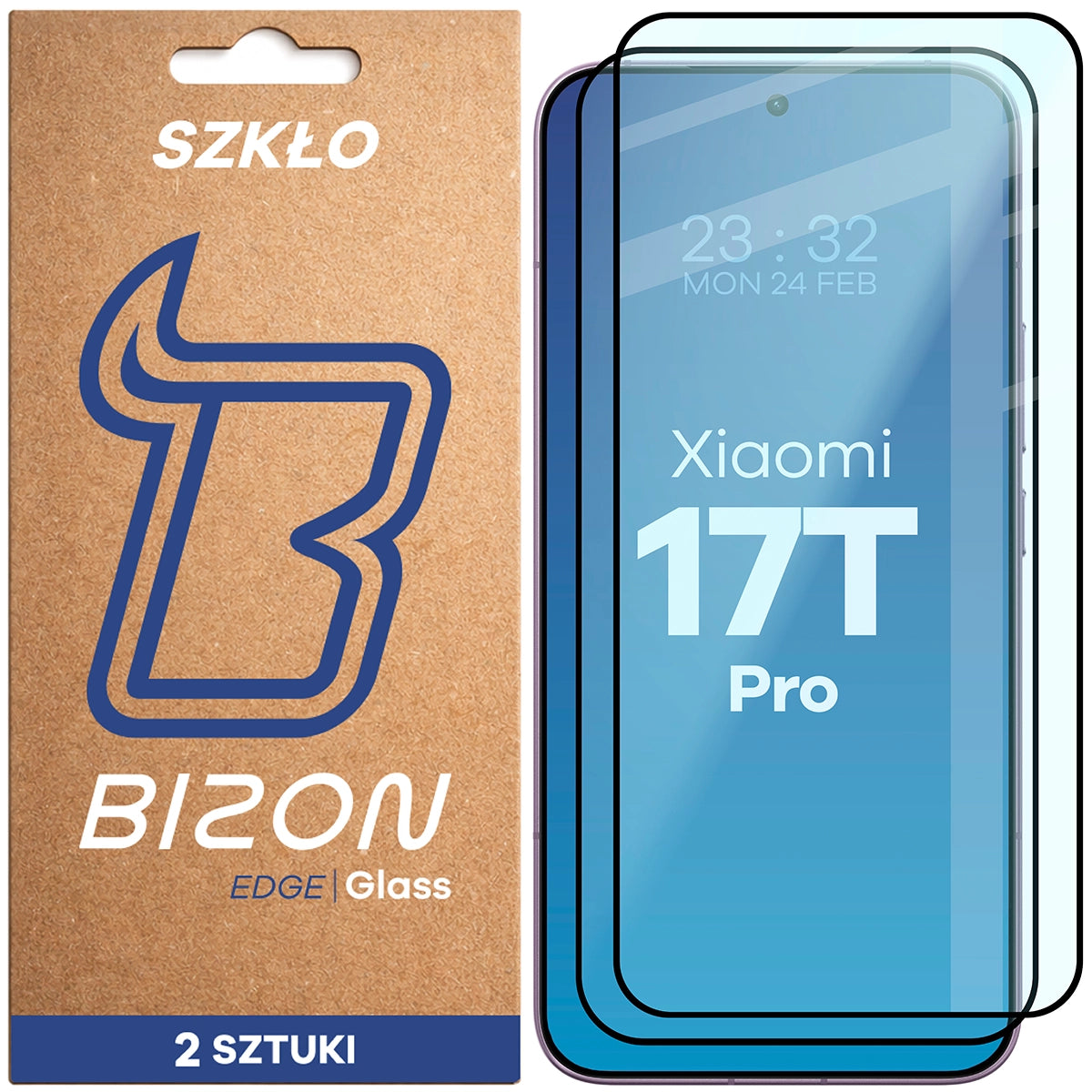 Gehärtetes Glas für Xiaomi 17T Pro, Bizon Glass Edge Duo, Schwarzer Rahmen, 2 Stück