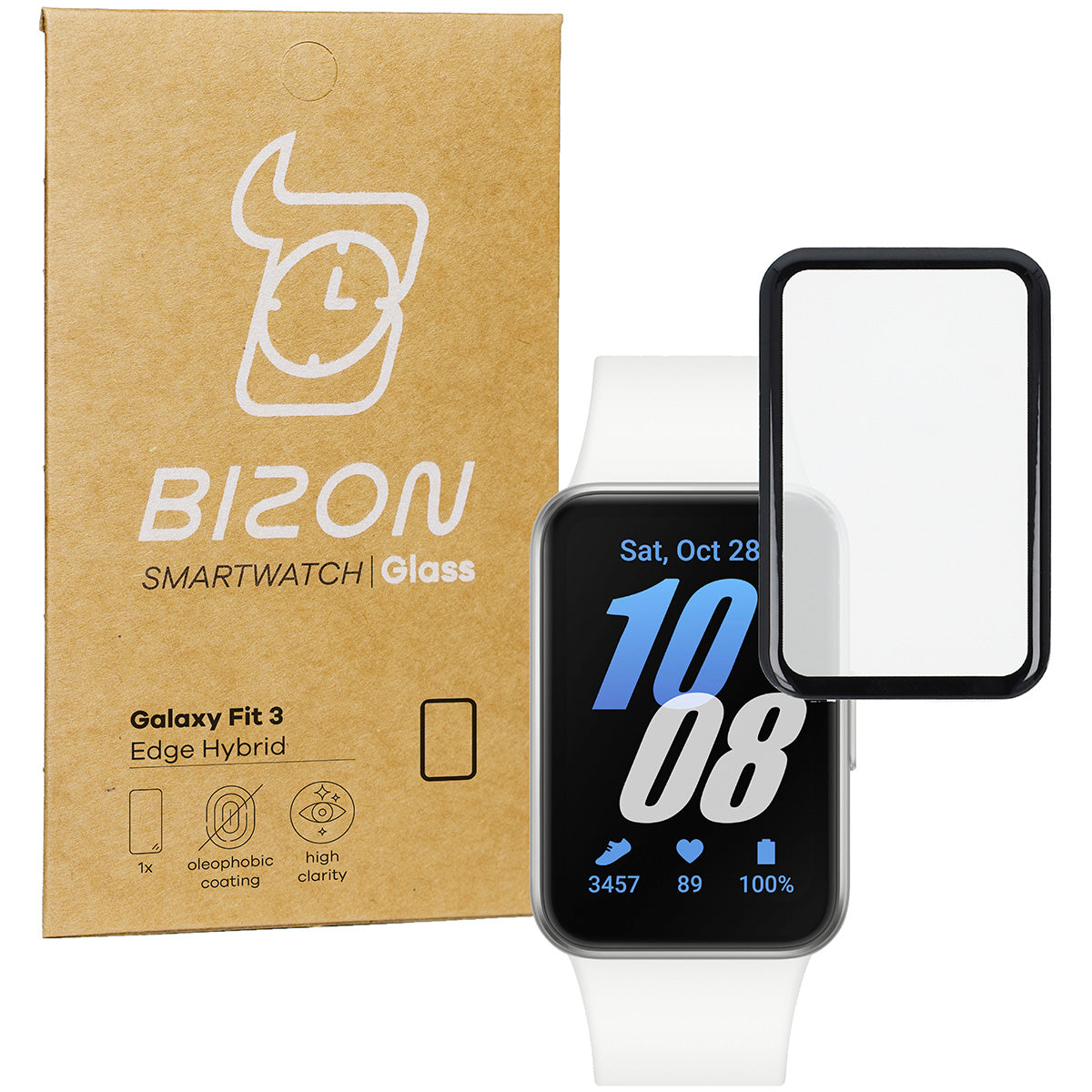 Hybrides Glas für Galaxy Fit 3, Bizon Glass Watch Edge Hybrid, Schwarz