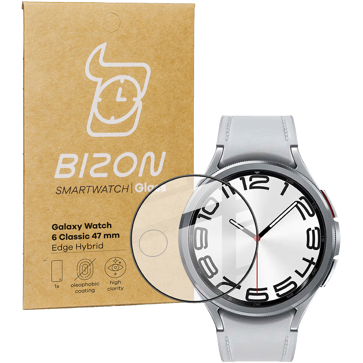 Hybrides Glas Bizon Glass Watch Edge Hybrid für Galaxy Watch 6 Classic 47 mm, Schwarz