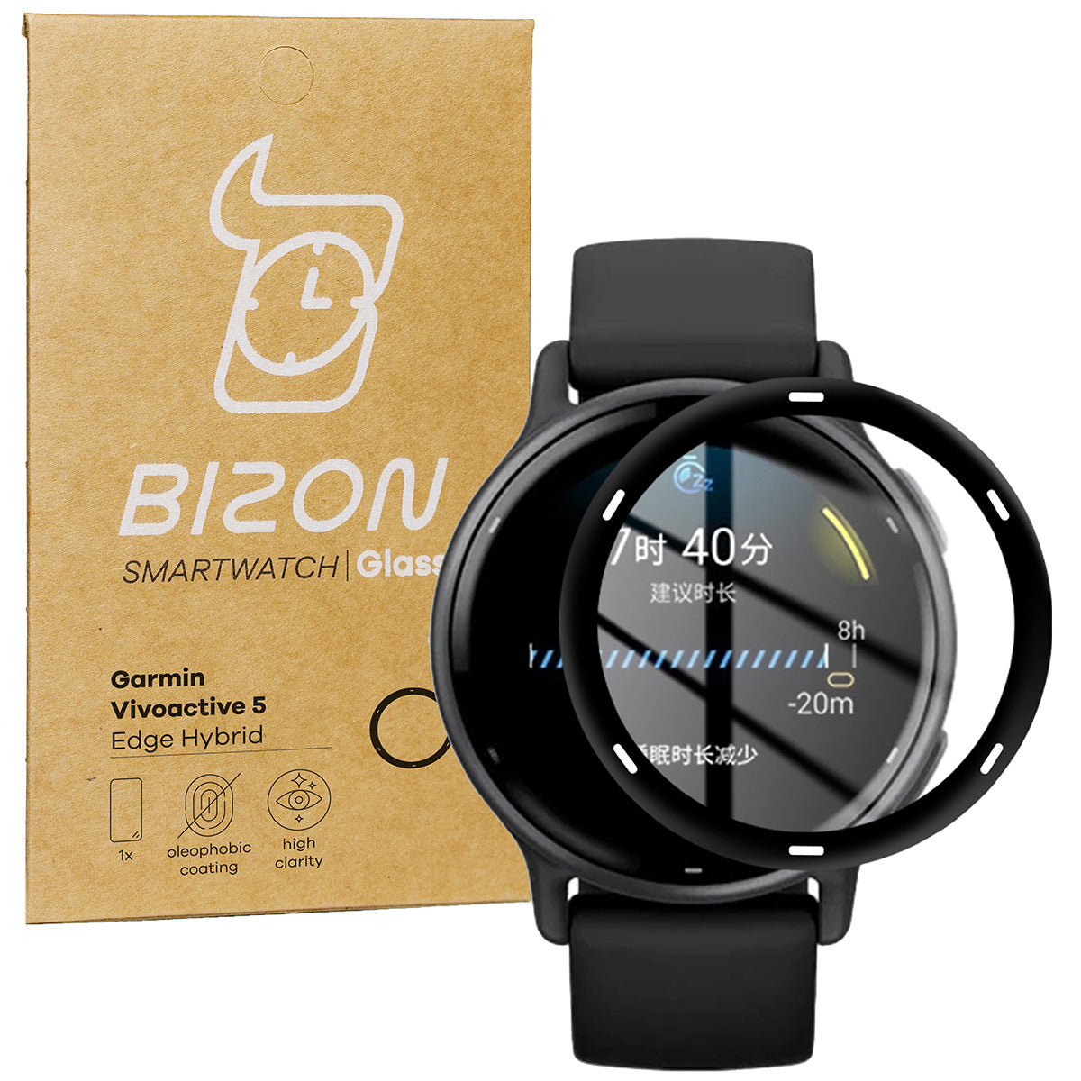 Hybrides Glas Bizon Glass Watch Edge Hybrid für Garmin Vivoactive 5, Schwarz