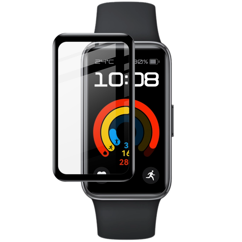 Hybrides Glas für Huawei Band 9 / 8, Bizon Glass Watch Edge Hybrid, Schwarz