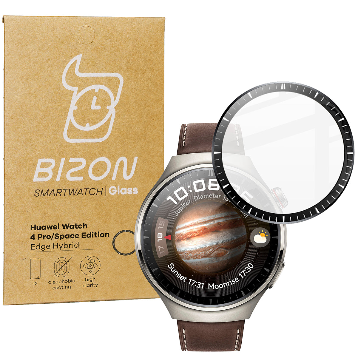 Hybrides Glas für Huawei Watch 4 Pro / 4 Pro Space Edition, Bizon Glass Watch Edge Hybrid, Schwarz