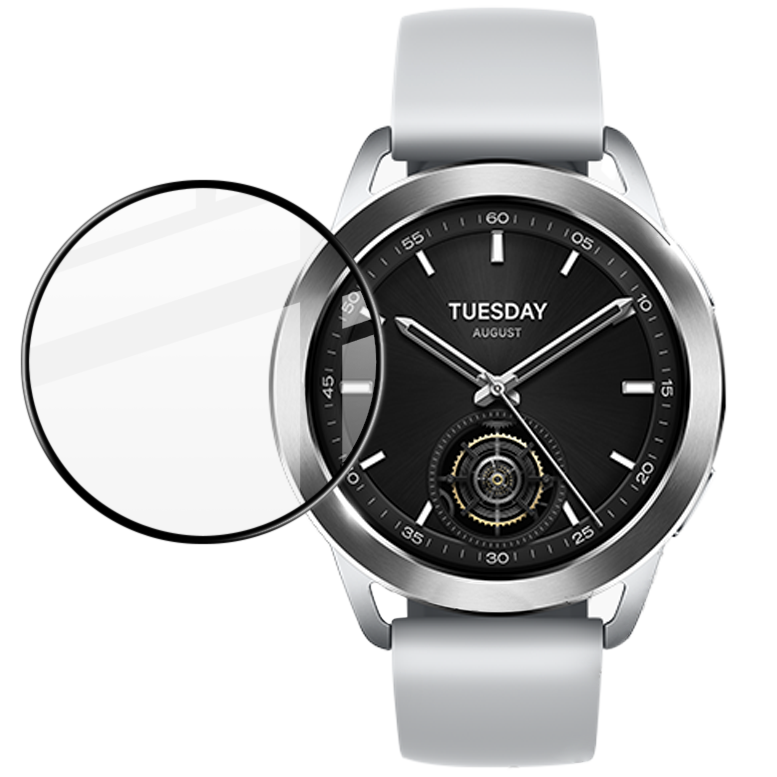 Hybrides Glas für Xiaomi Watch S3 47 mm, Bizon Glass Watch Edge Hybrid, Schwarz