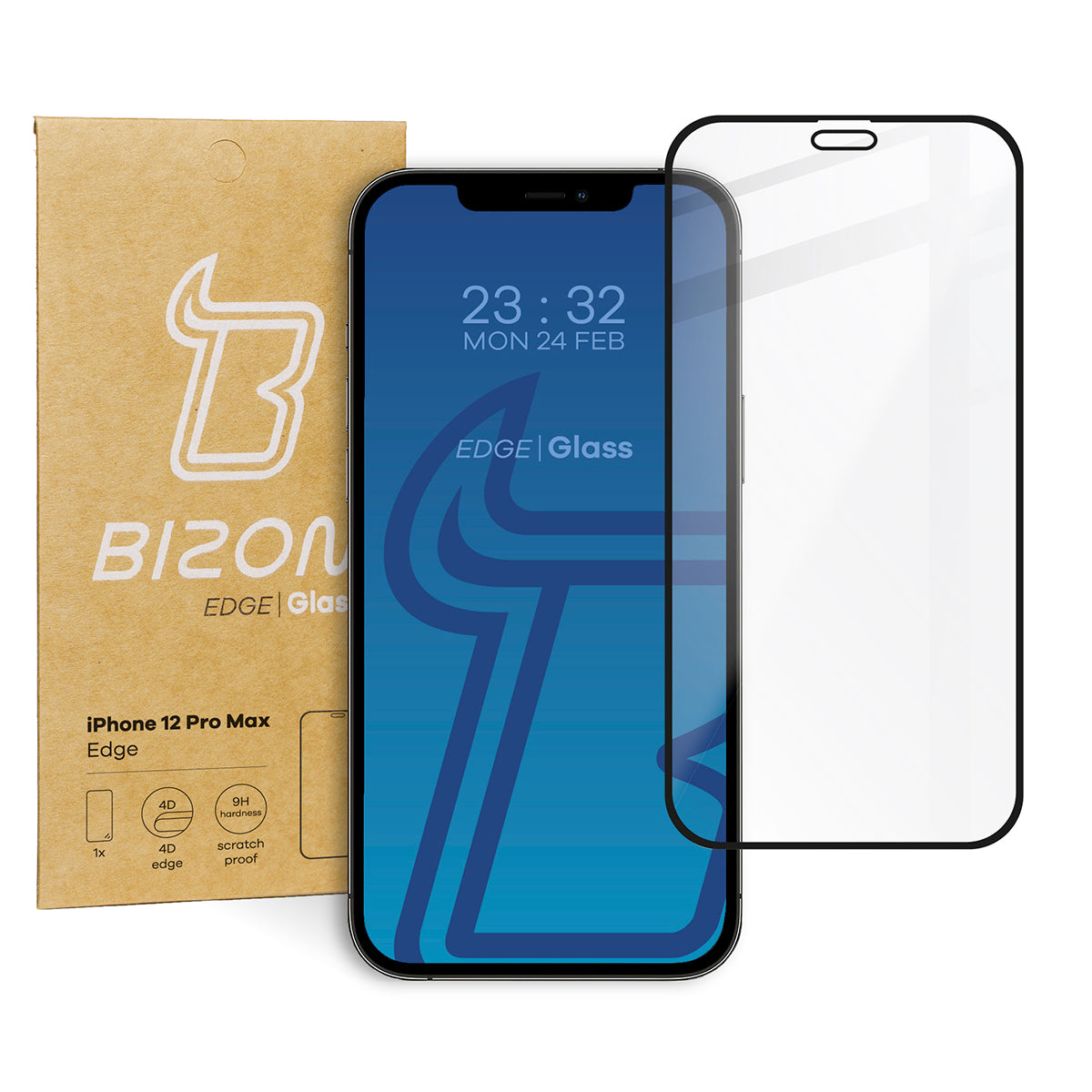 Gehärtetes Glas Bizon Glass Edge für iPhone 12 Pro Max, schwarzer Rahmen