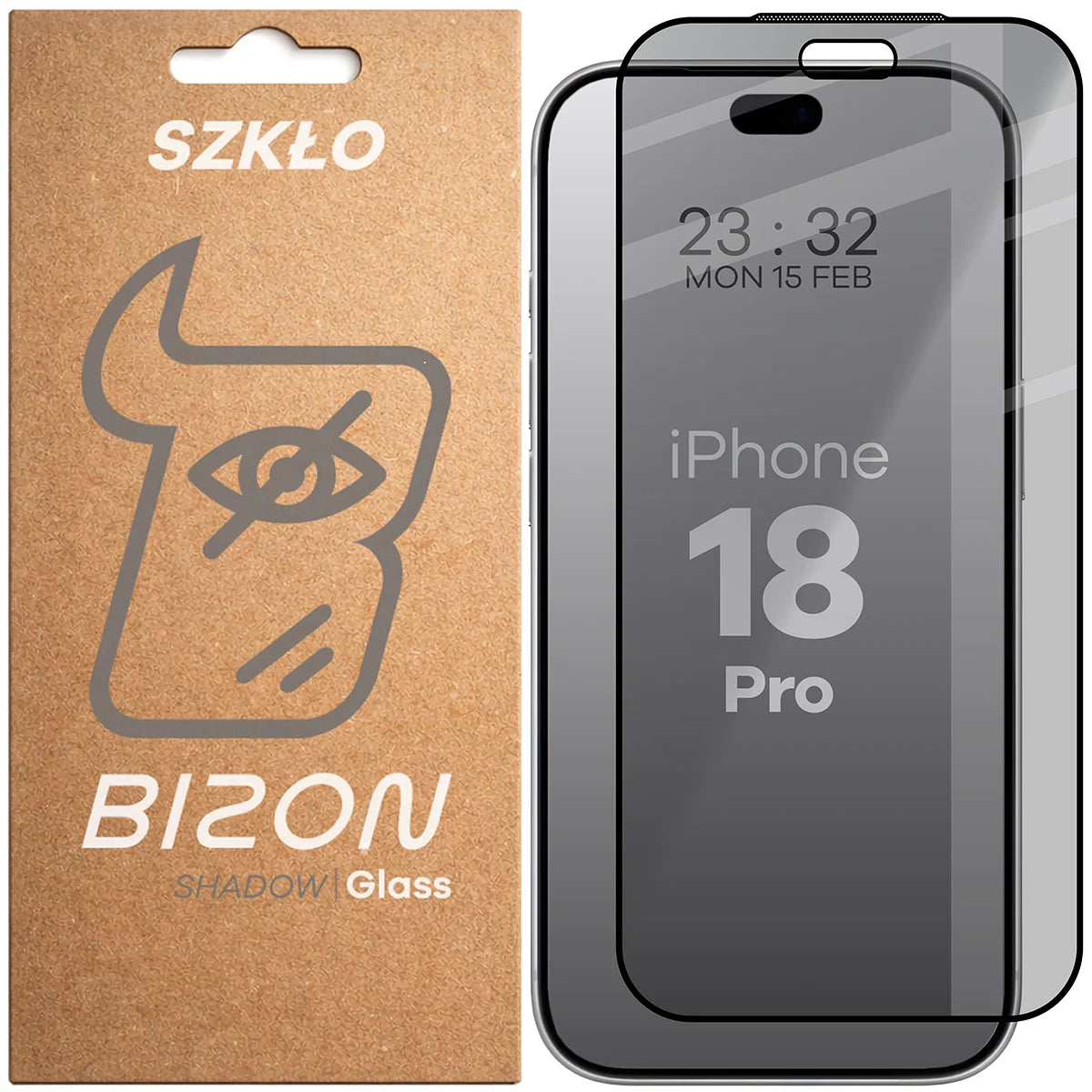 Gehärtetes Glas mit Privatschutzfilter für iPhone 18 Pro, Bizon Glass Edge Shadow Duo, getönt mit schwarzer Rahmen, 2 Stück (1/4)