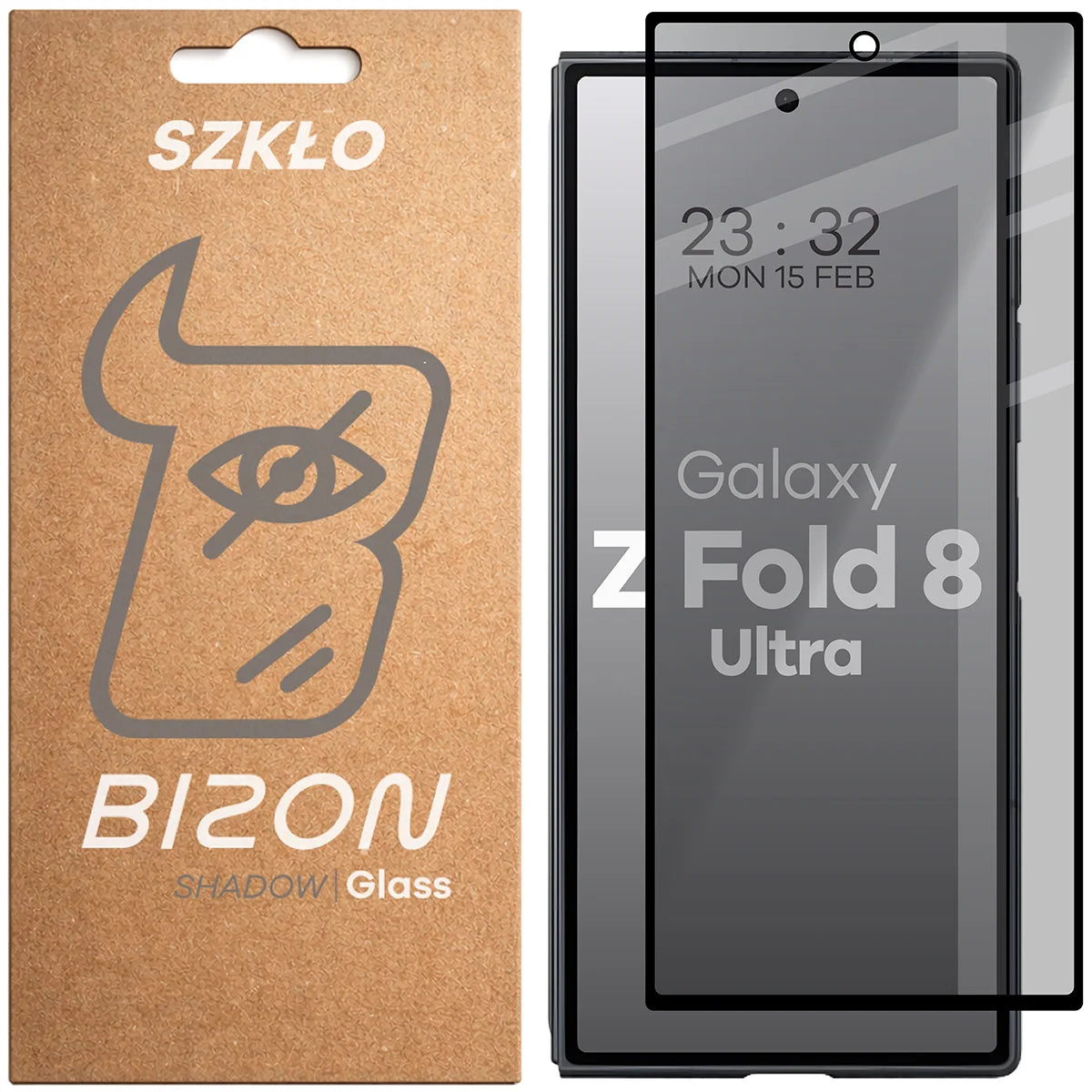 Gehärtetes Glas mit Privatschutzfilter für Galaxy Z Fold8 Ultra, Bizon Glass Edge Shadow, getönt mit schwarzer Rahmen (1/4)