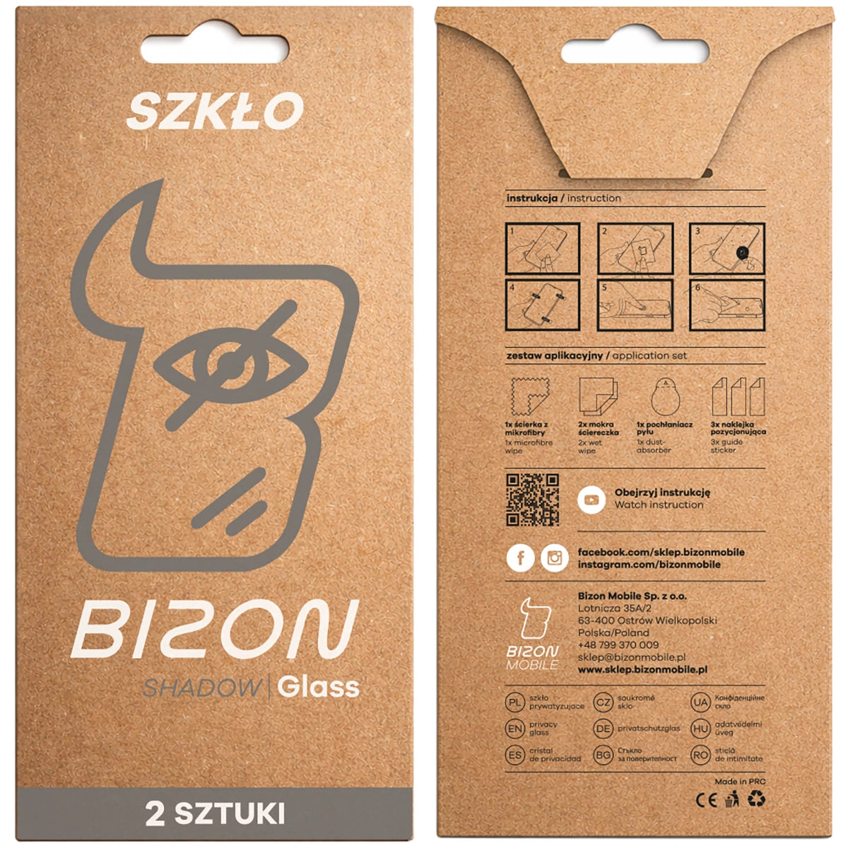 Gehärtetes Glas mit Privatschutzfilter für iPhone 17e / 16e / 14 / 13 Pro / 13, Bizon Glass Edge Shadow Duo, getönt mit schwarzer Rahmen, 2 Stück