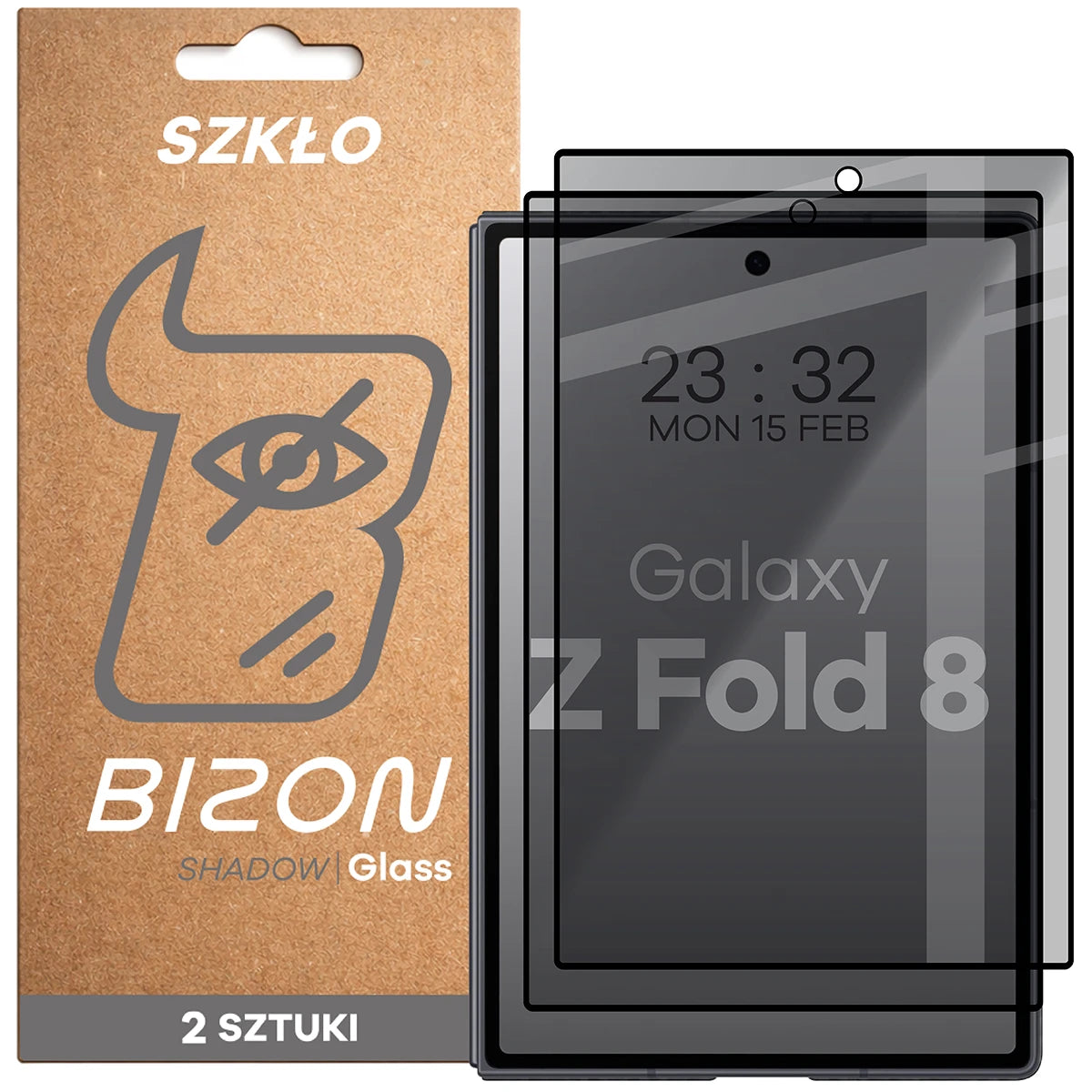 Gehärtetes Glas mit Privatschutzfilter für Galaxy Z Fold8, Bizon Glass Edge Shadow Duo, getönt mit schwarzer Rahmen, 2 Stück (1/4)