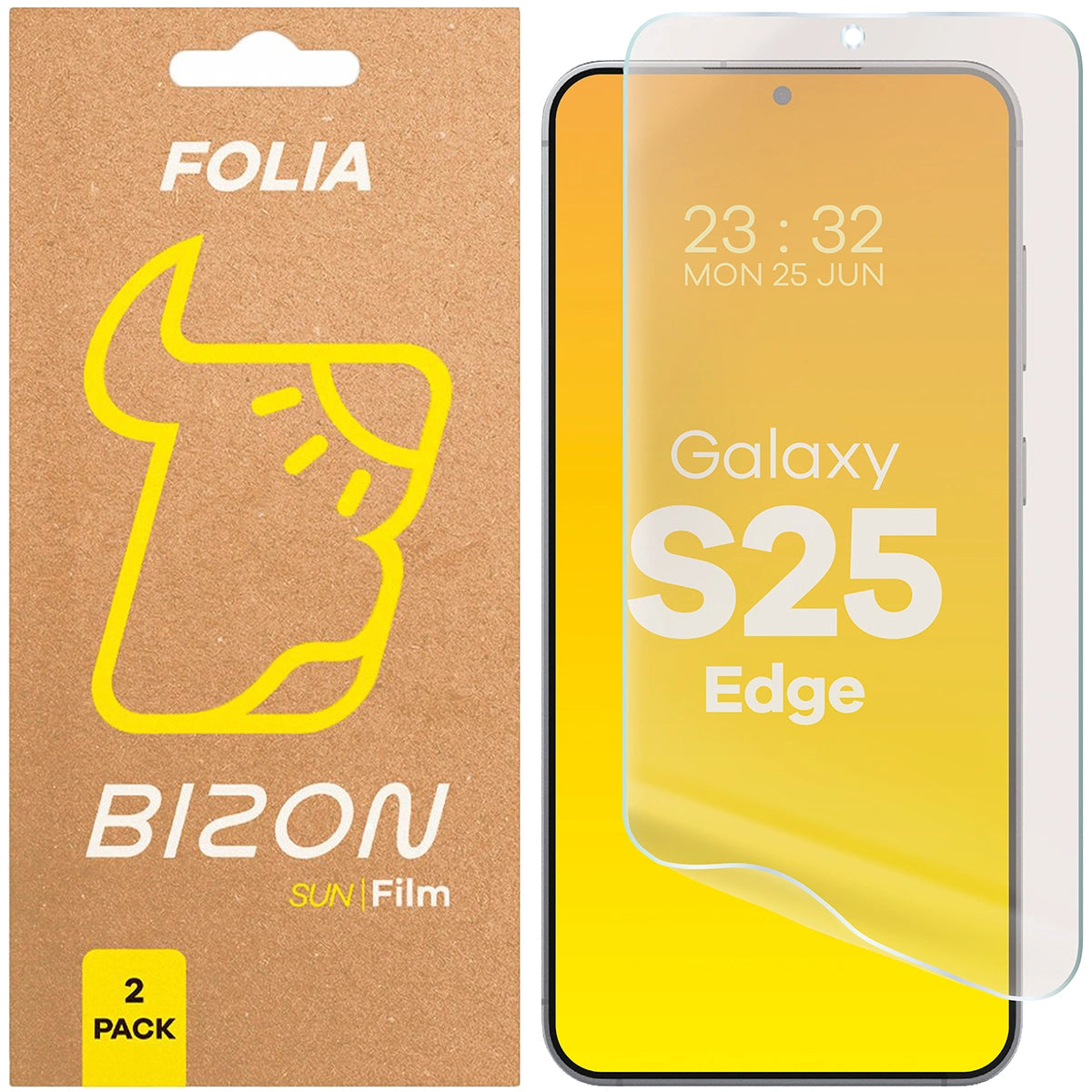 Matte Folie für Galaxy S25 Edge, Bizon Film Sun Duo, 2 Stück