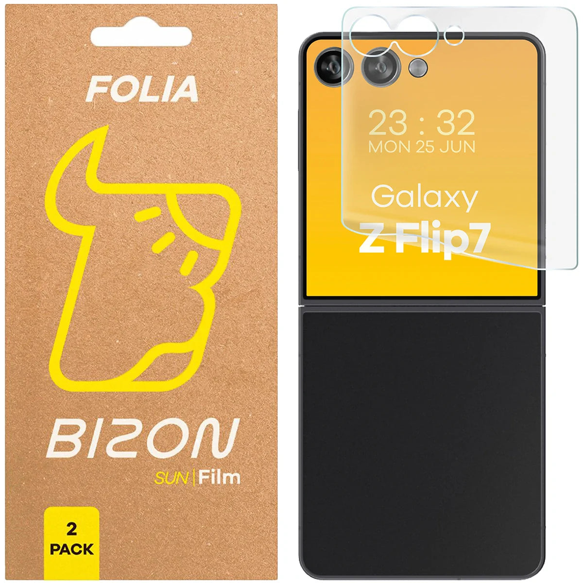 Matte Folie für Galaxy Z Flip7, Bizon Glass Film Sun Duo, 2 Stück