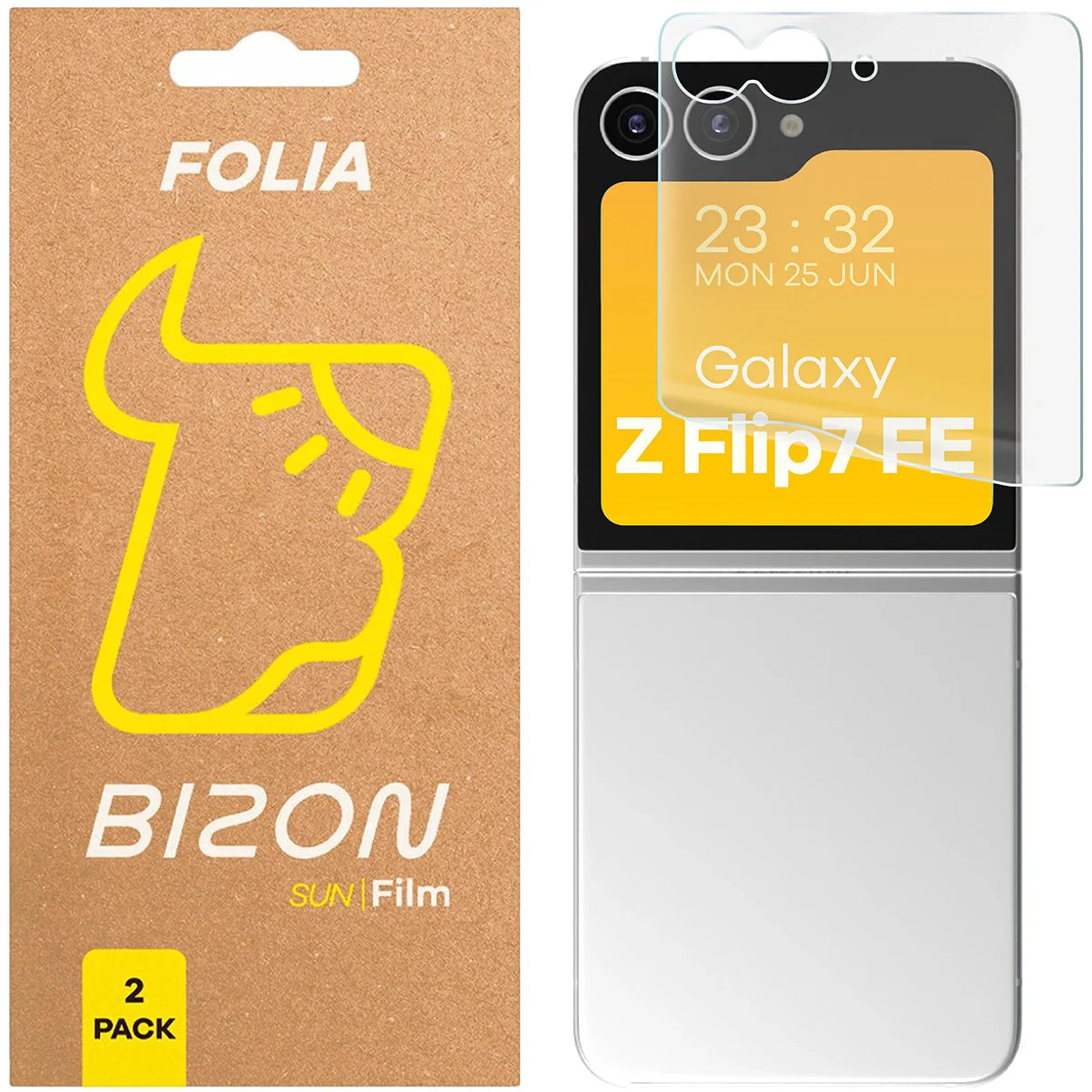 Matte Folie für Galaxy Z Flip7 FE, Bizon Film Sun Duo, 2 Stück