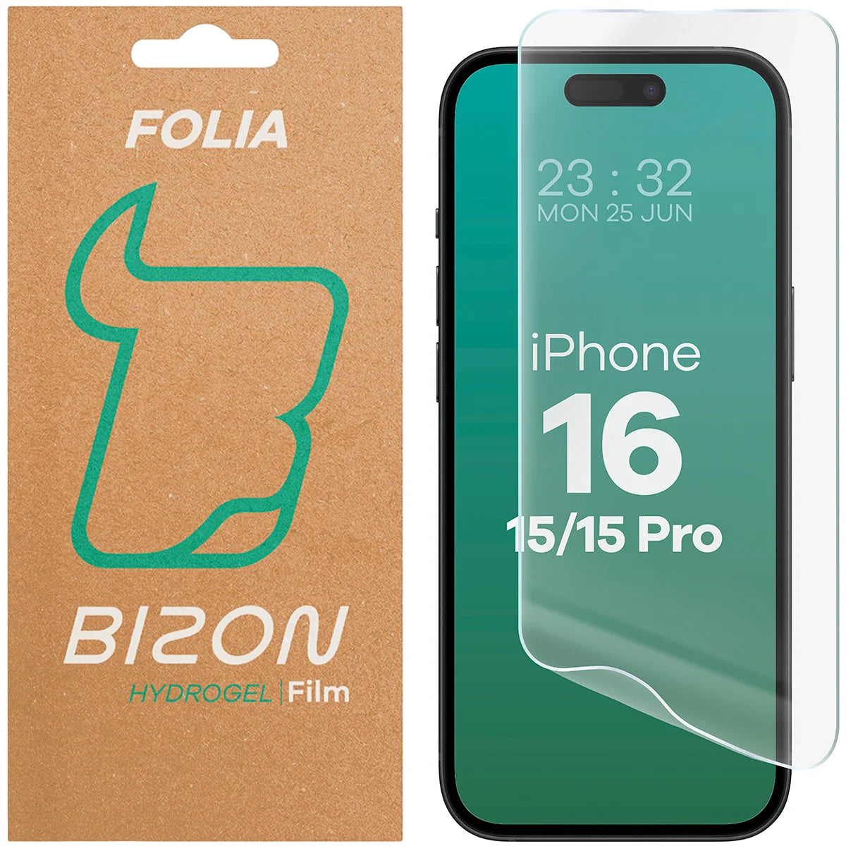 Hydrogel Folie für den Bildschirm für iPhone 15 / 15 Pro / 16 , Bizon Glass Hydrogel Front, 1 Stück