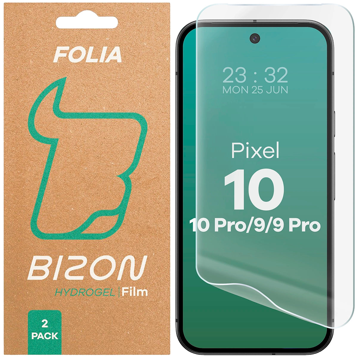 Hydrogel Folie für den Bildschirm für Google Pixel 10 / 10 Pro / 9 / 9 Pro, Bizon Glass Hydrogel Front Duo, 2 Stück