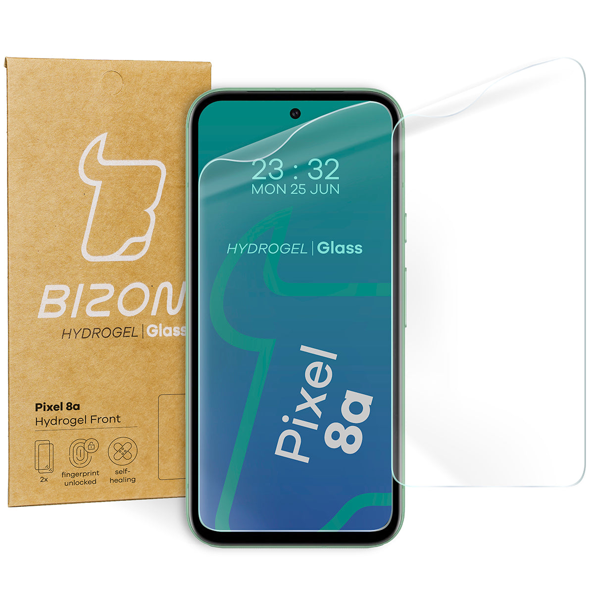 Hydrogel Folie für den Bildschirm für Pixel 8a, Bizon Film Hydrogel Front Duo, 2 Stück