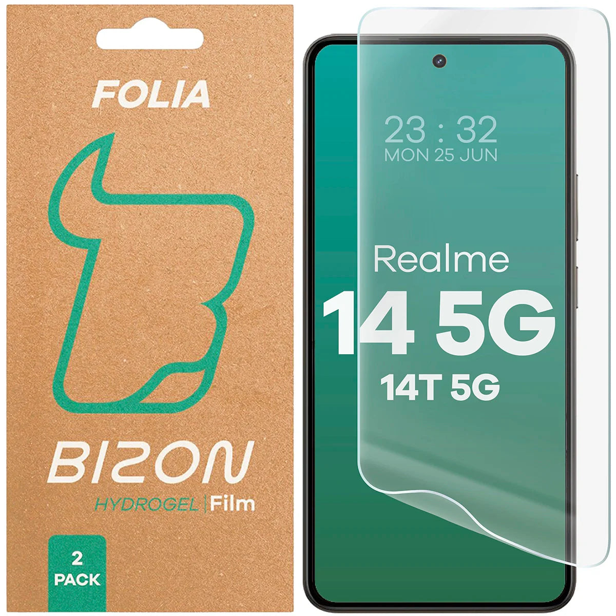 Hydrogel Folie für den Bildschirm für Realme 14 5G / 14T 5G, Bizon Glass Hydrogel Front Duo, 2 Stück